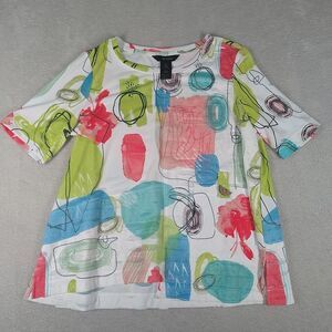 Ali Miles Shirt PS Petite Small Artsy Short Sleeve Colorful Art Wear Top